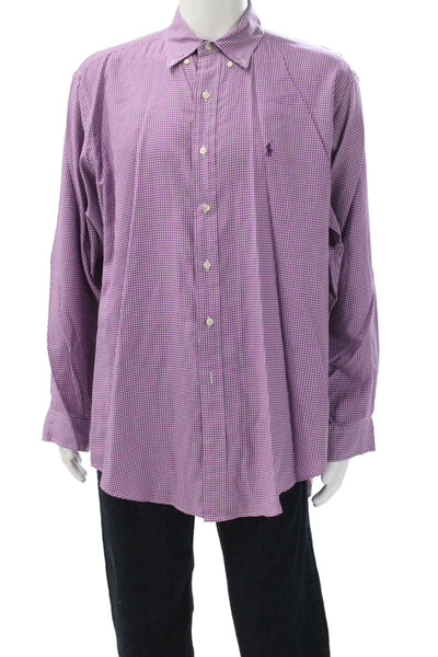 Ralph Lauren Blue Label Mens Purple Check Button Up Cotton Shirt Size M
