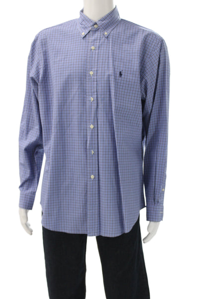 Ralph Lauren Blue Label Mens Blue Plaid Dress Shirt Collared Button Size M