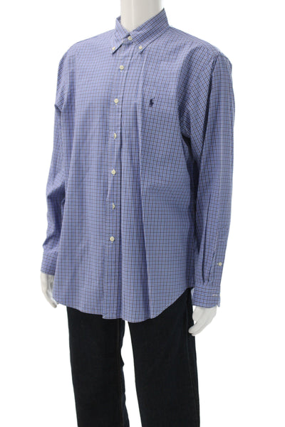 Ralph Lauren Blue Label Mens Blue Plaid Dress Shirt Collared Button Size M