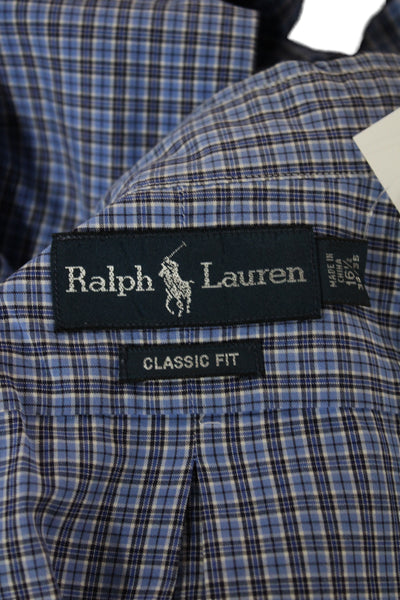 Ralph Lauren Blue Label Mens Blue Plaid Dress Shirt Collared Button Size M