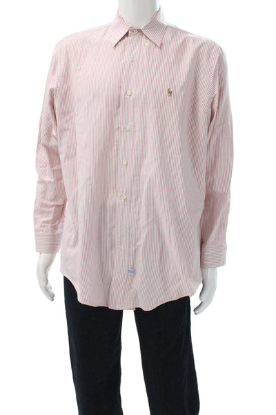 Ralph Lauren Black Label Mens Red Striped Cotton Button-Up Long-Sleeve Size M