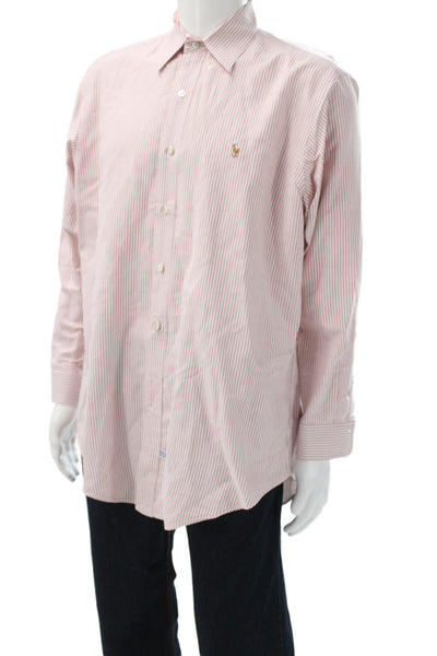 Ralph Lauren Black Label Mens Red Striped Cotton Button-Up Long-Sleeve Size M