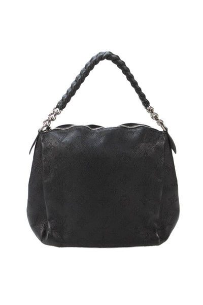 Louis Vuitton Womens Leather Monogram Print Silver Tone Shoulder Handbag Black