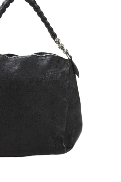Louis Vuitton Womens Leather Monogram Print Silver Tone Shoulder Handbag Black