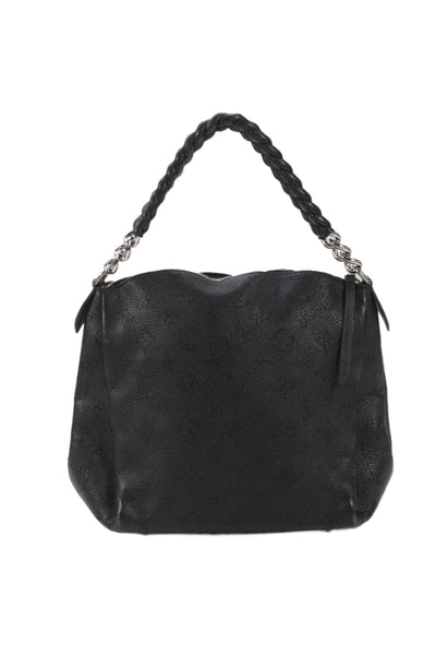 Louis Vuitton Womens Leather Monogram Print Silver Tone Shoulder Handbag Black