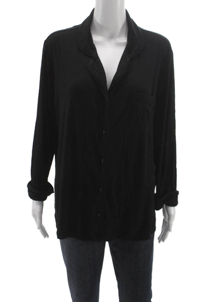 Skims Women Basic Collared Long Sleeve Button Up Black Modal Loungewear Size L