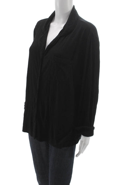 Skims Women Basic Collared Long Sleeve Button Up Black Modal Loungewear Size L
