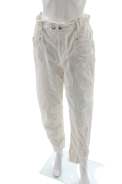 Zara Womens Paperbag Jeans Ivory Cotton Button Solid Boho Size 8