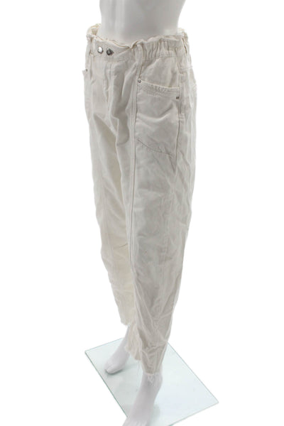 Zara Womens Paperbag Jeans Ivory Cotton Button Solid Boho Size 8