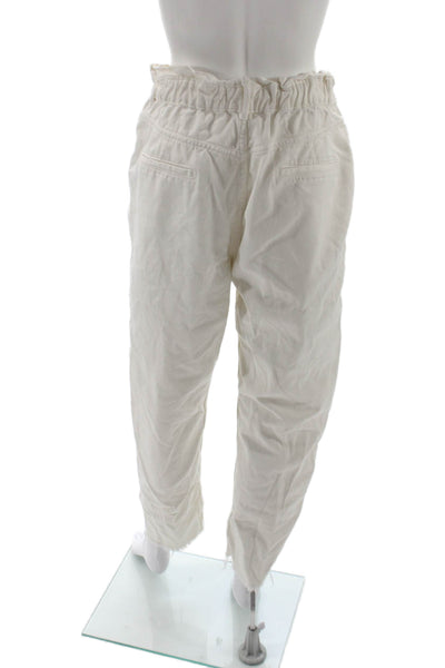 Zara Womens Paperbag Jeans Ivory Cotton Button Solid Boho Size 8