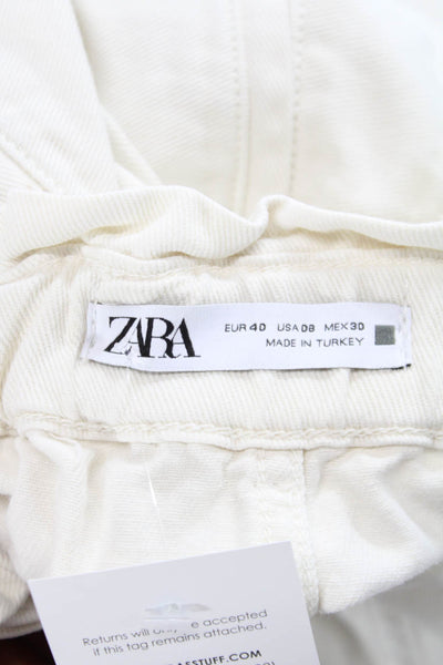 Zara Womens Paperbag Jeans Ivory Cotton Button Solid Boho Size 8