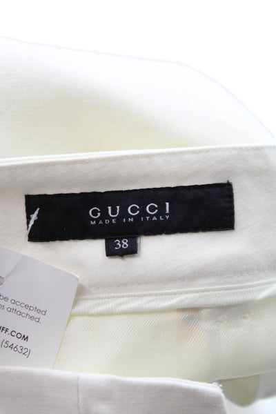 Gucci Women Ankle Pants White Solid Cotton Blend Size 38