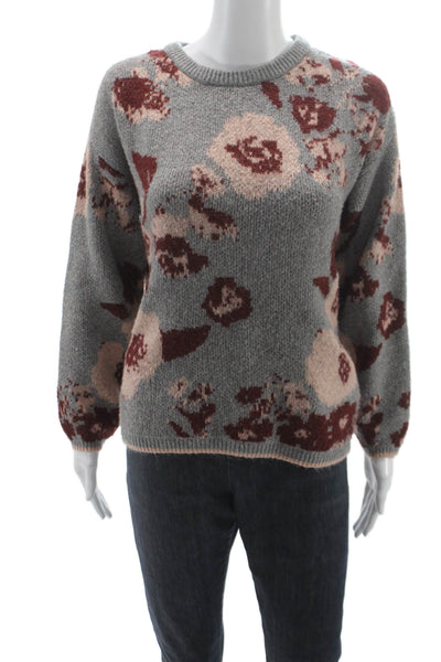 Knox Rose Women Pullover Sweater Multicolor Floral Crew Neck Long Sleeve Size M