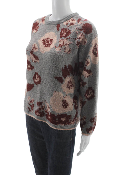 Knox Rose Women Pullover Sweater Multicolor Floral Crew Neck Long Sleeve Size M