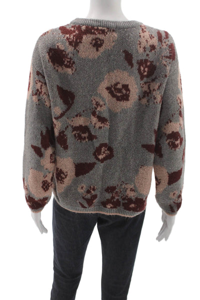 Knox Rose Women Pullover Sweater Multicolor Floral Crew Neck Long Sleeve Size M