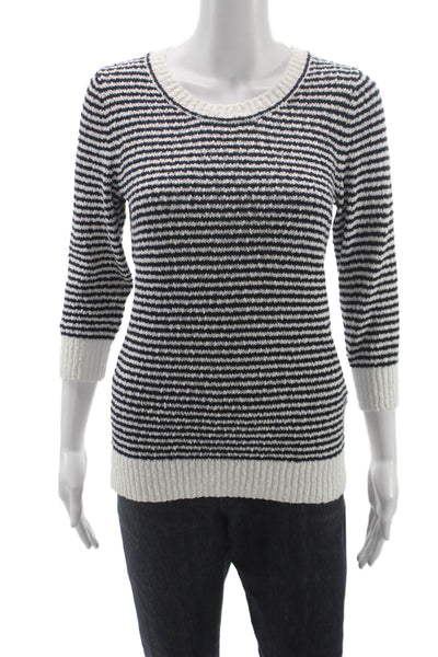 Banana Republic Women Pullover Sweater Black Striped Cotton 3/4 Sleeve Size S