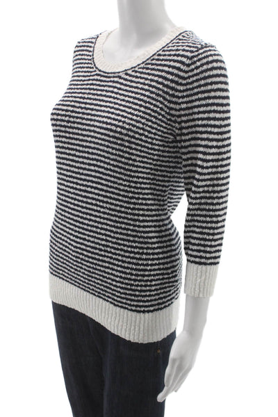 Banana Republic Women Pullover Sweater Black Striped Cotton 3/4 Sleeve Size S