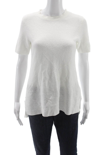 Eileen Fisher Womens Tunic White Crew Short Sleeve Organic Linen Size XS