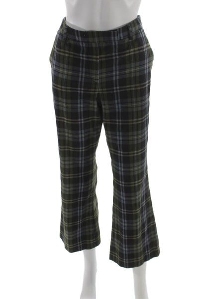 QL2 Womens Cropped Plaid Pants Multicolor Lana Vergine Wool Button Size 8