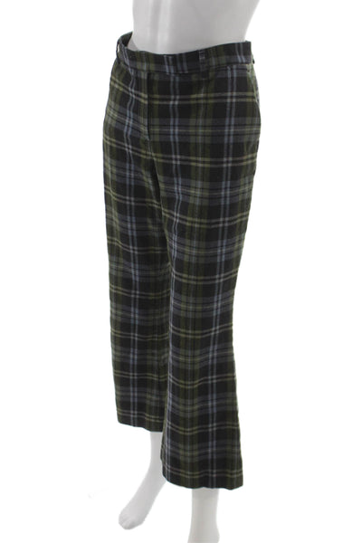 QL2 Womens Cropped Plaid Pants Multicolor Lana Vergine Wool Button Size 8