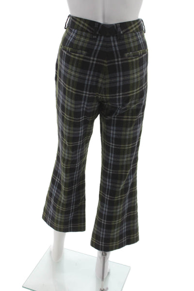 QL2 Womens Cropped Plaid Pants Multicolor Lana Vergine Wool Button Size 8