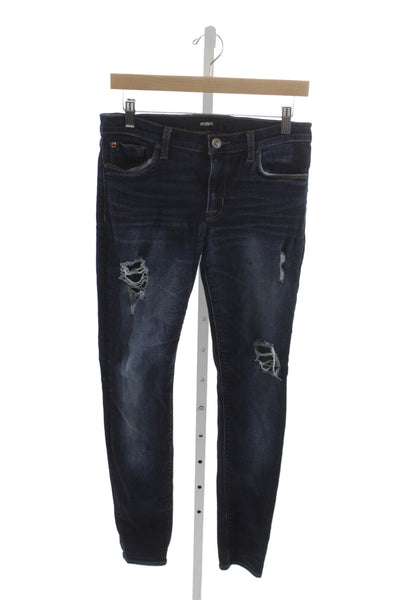 Hudson Women Skinny Jeans Blue Low Rise Distressed Button Cotton Size 27
