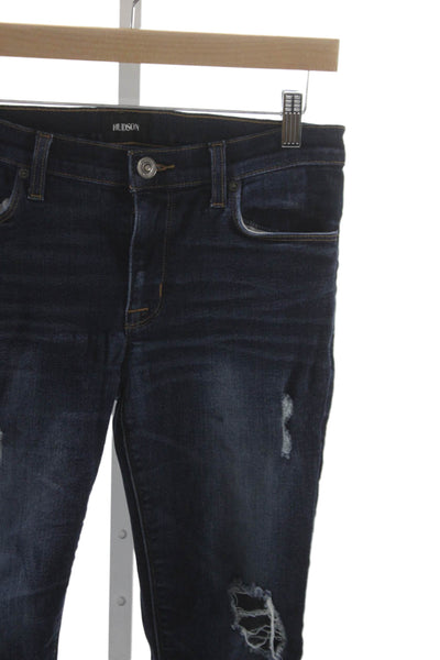 Hudson Women Skinny Jeans Blue Low Rise Distressed Button Cotton Size 27