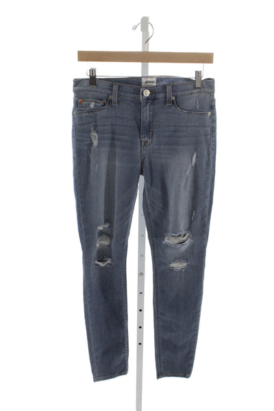 Hudson Women Ankle Jeans Blue Mid Rise Distressed Viscose Size 27