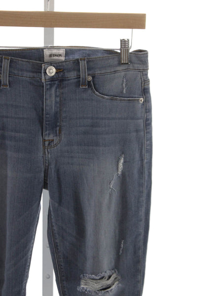 Hudson Women Ankle Jeans Blue Mid Rise Distressed Viscose Size 27