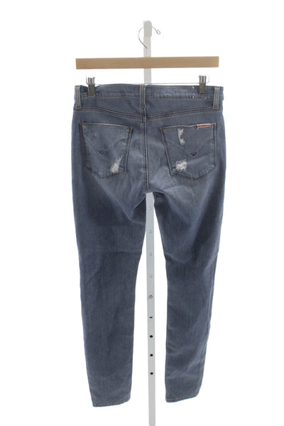 Hudson Women Ankle Jeans Blue Mid Rise Distressed Viscose Size 27