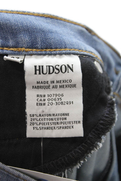 Hudson Women Ankle Jeans Blue Mid Rise Distressed Viscose Size 27