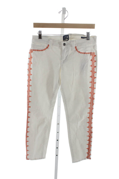 Lucky Brand Women Ankle White Jeans Low Rise Cotton Bohemian Size 27