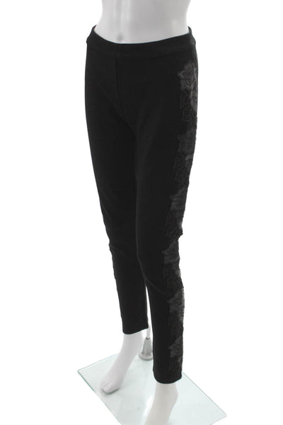 Anne Fontaine Womens Ankle Leggings Black Viscose Blend Floral Solid Size 38