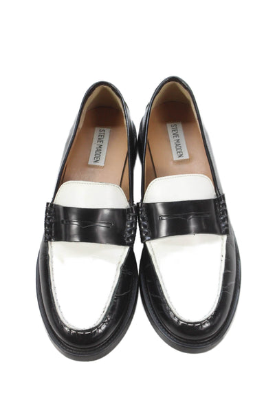 Steve Madden Womens Patent Leather Slide On Loafers Black White Size 39 9
