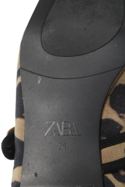Zara Womens Animal Print Mary Jane Ballet Flats Brown Black Size 41 11