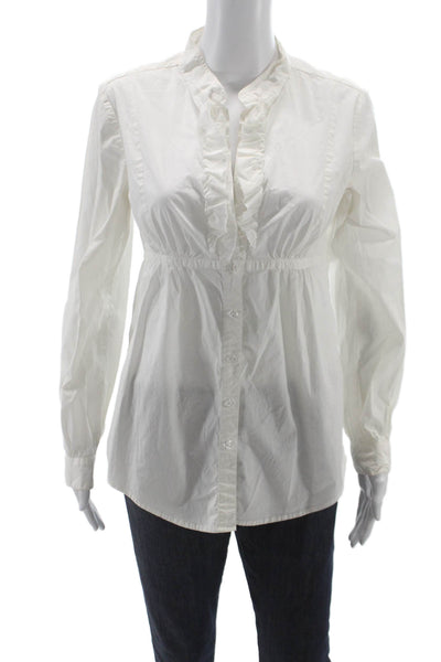 DKNY Jeans Women Collared Long Sleeve Cotton Tunic White Button Size S
