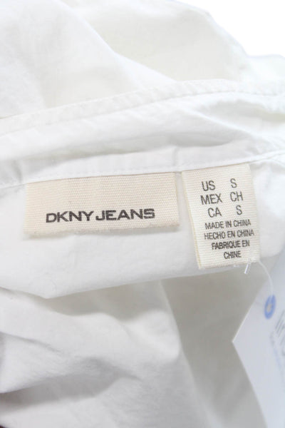 DKNY Jeans Women Collared Long Sleeve Cotton Tunic White Button Size S