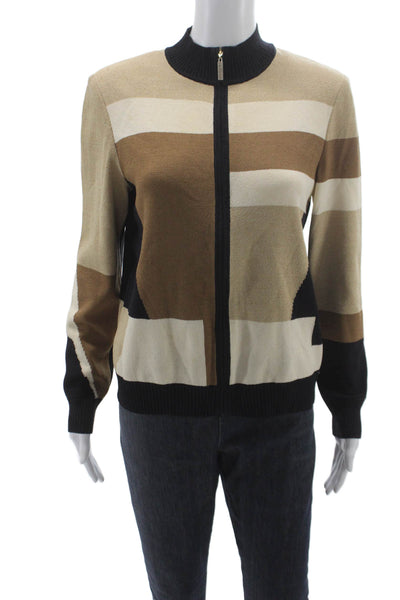 St. John Sport Women Multicolor Full Zip Wool Blend Mock Neck Sweater Size S