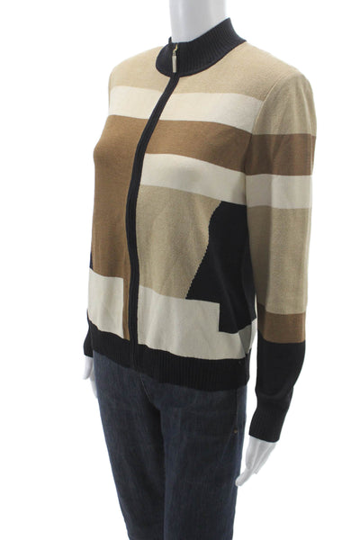 St. John Sport Women Multicolor Full Zip Wool Blend Mock Neck Sweater Size S