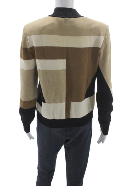 St. John Sport Women Multicolor Full Zip Wool Blend Mock Neck Sweater Size S