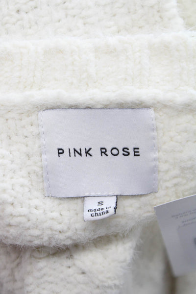 Pink Rose Women White Argyle Pullover Sweater Crewneck Longsleeve Size S