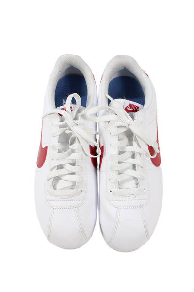Nike Mens Leather Lace Up Cortez Sneakers White Red Size 8