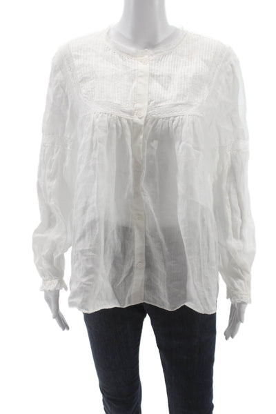 Zara Women Tunic White Cotton Long Sleeve Round Neck Bohemian Size S