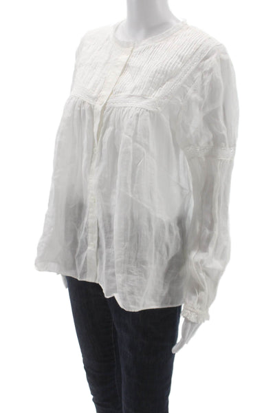 Zara Women Tunic White Cotton Long Sleeve Round Neck Bohemian Size S