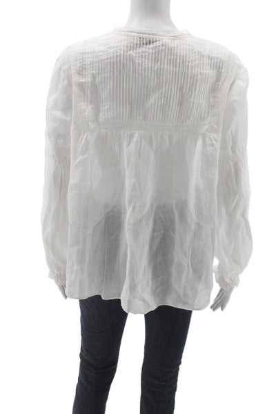 Zara Women Tunic White Cotton Long Sleeve Round Neck Bohemian Size S