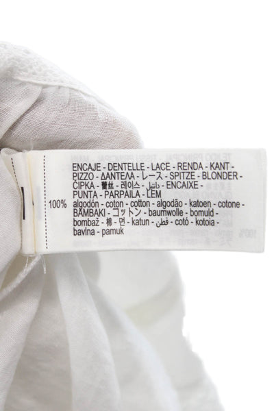 Zara Women Tunic White Cotton Long Sleeve Round Neck Bohemian Size S