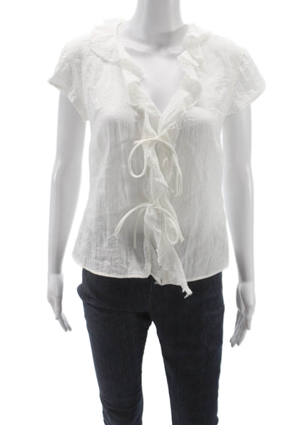 Weekday Women White V Neck Short Sleeve Blouse Basic Bohemian Size M