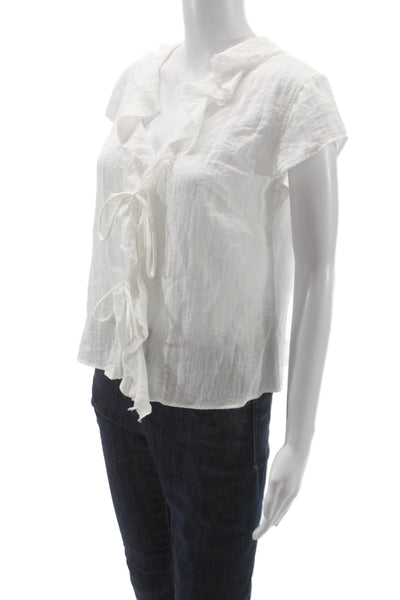 Weekday Women White V Neck Short Sleeve Blouse Basic Bohemian Size M