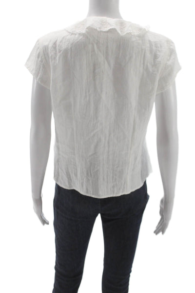 Weekday Women White V Neck Short Sleeve Blouse Basic Bohemian Size M