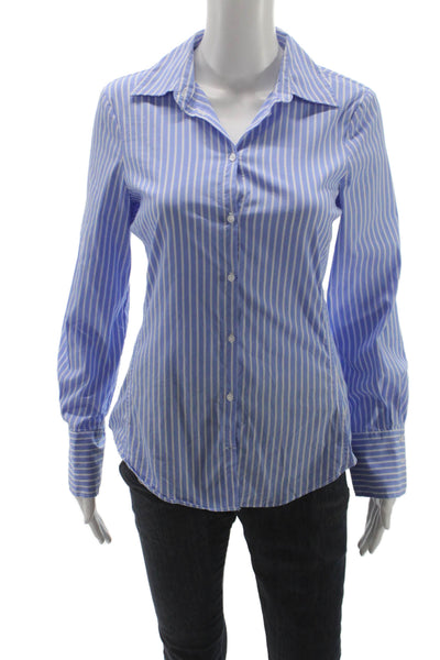 Zara Womens Blue Striped Collared Basic Button-Up Top Long Sleeve Size S
